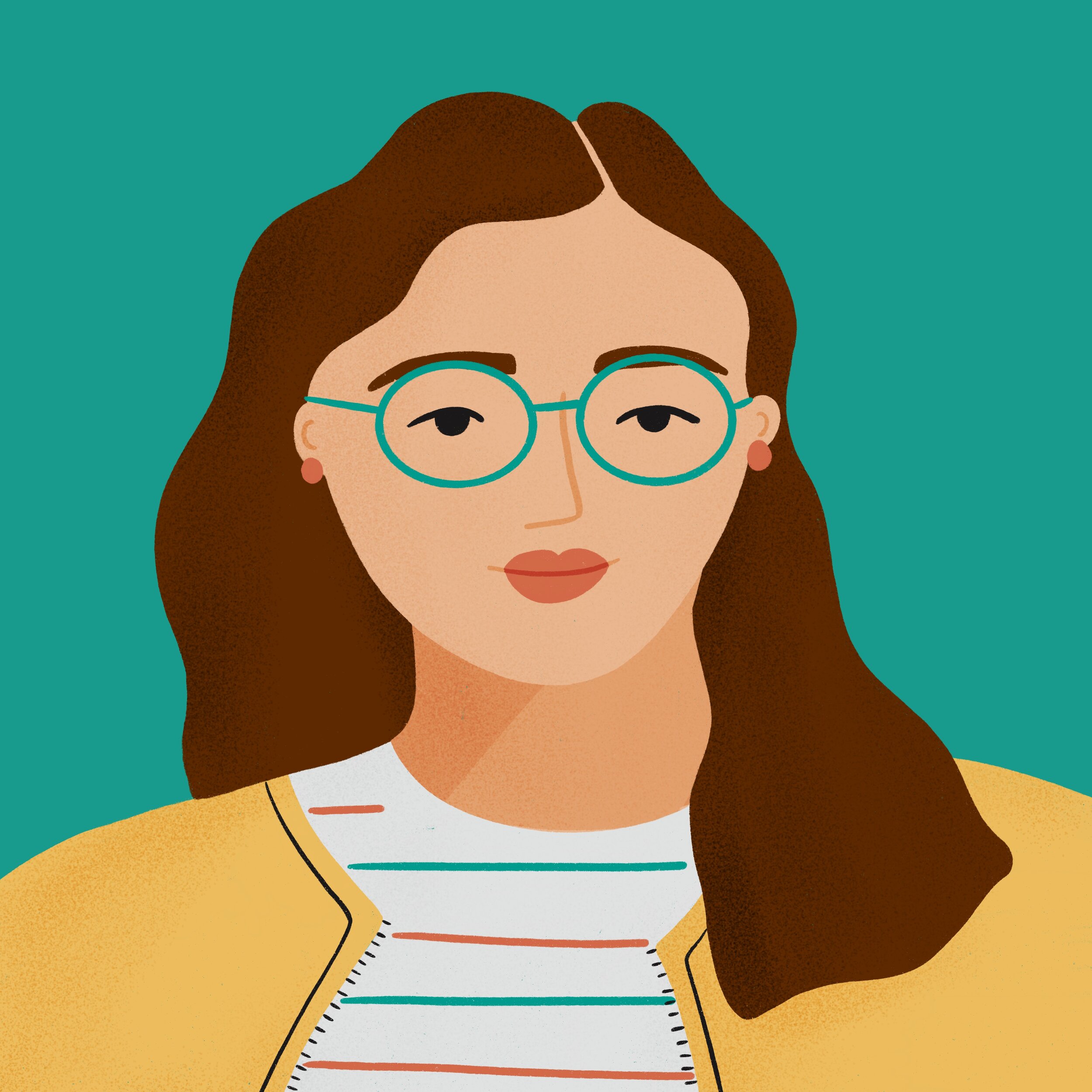 Portrait illustration of a woman wearing green glasses.