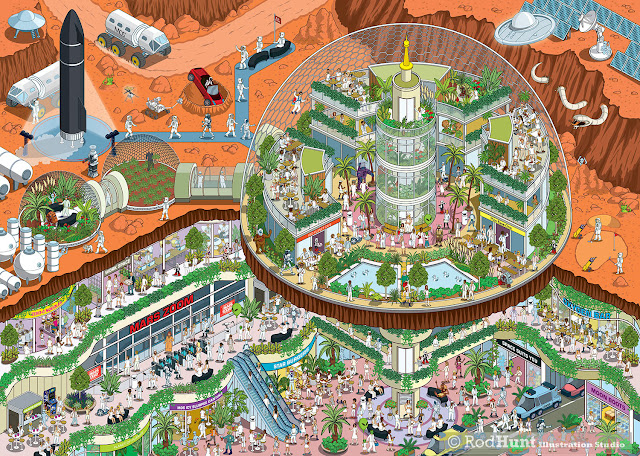 Mos Urban Mars Colony Jigsaw Puzzle Illustration by Rod Hunt