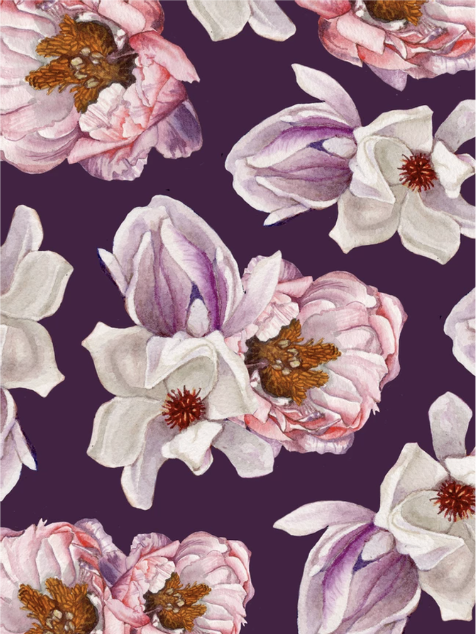 Illustration of flowers on a purple background.