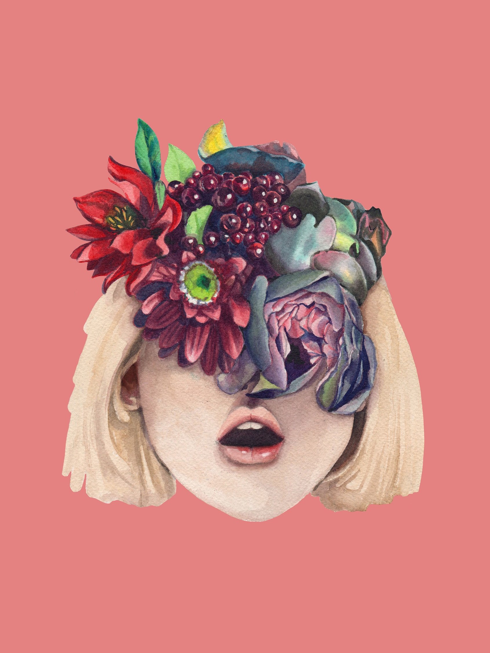 Illustration of flowers obscuring a girls face