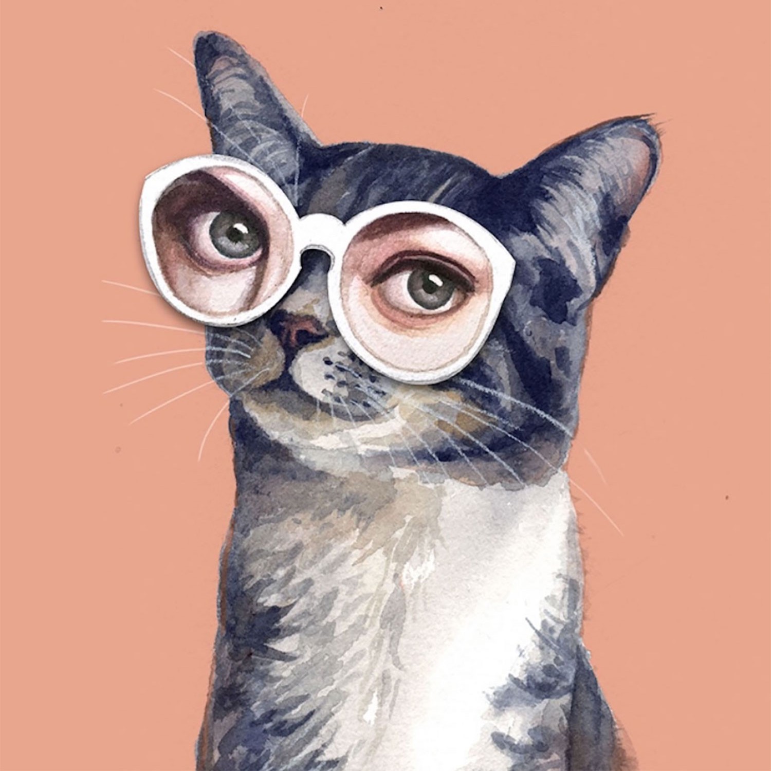 illustration of a cat wearing glasses.
