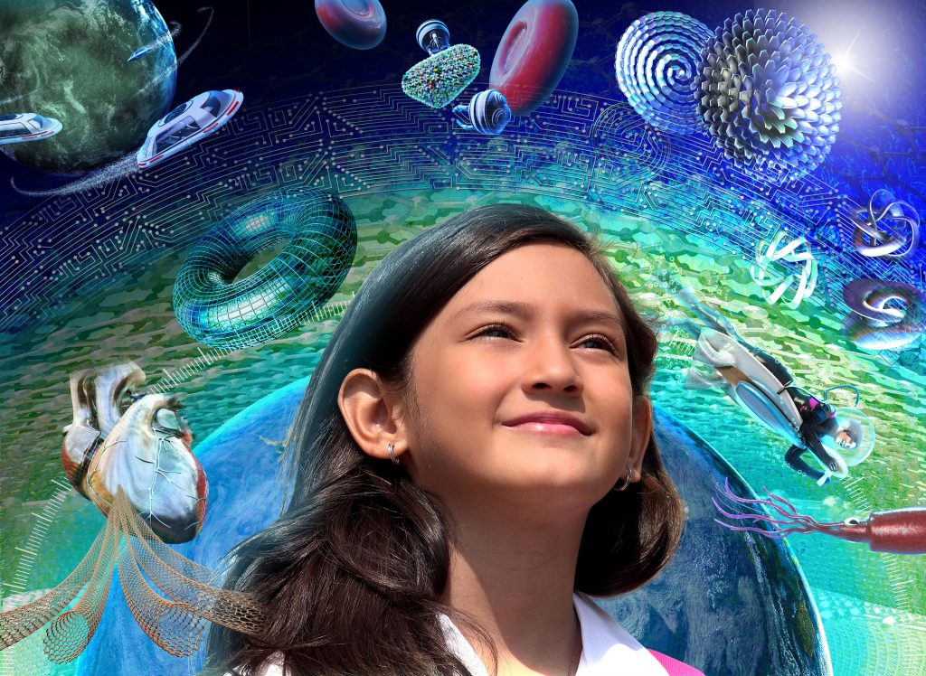 Girls in STEM science illustration created for NSF, by Nicolle R. Fuller, SayoStudio