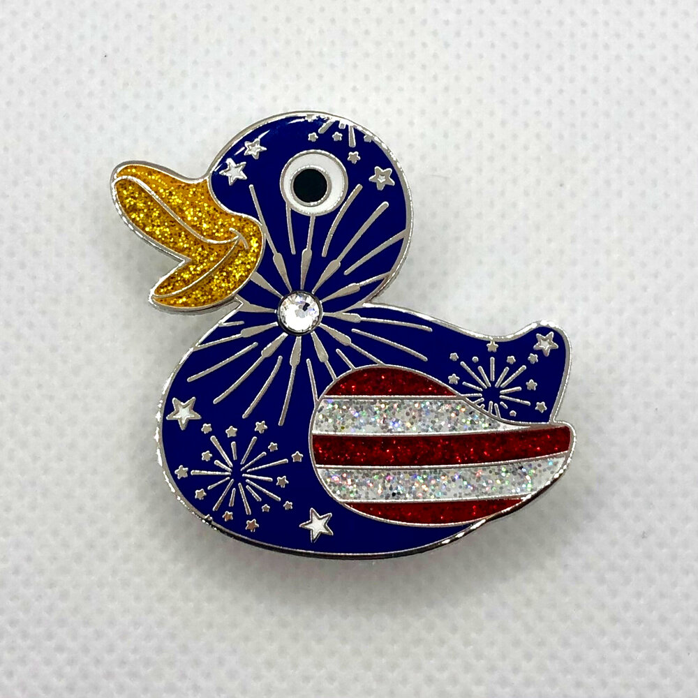 Fire Quackers Pin on white background
