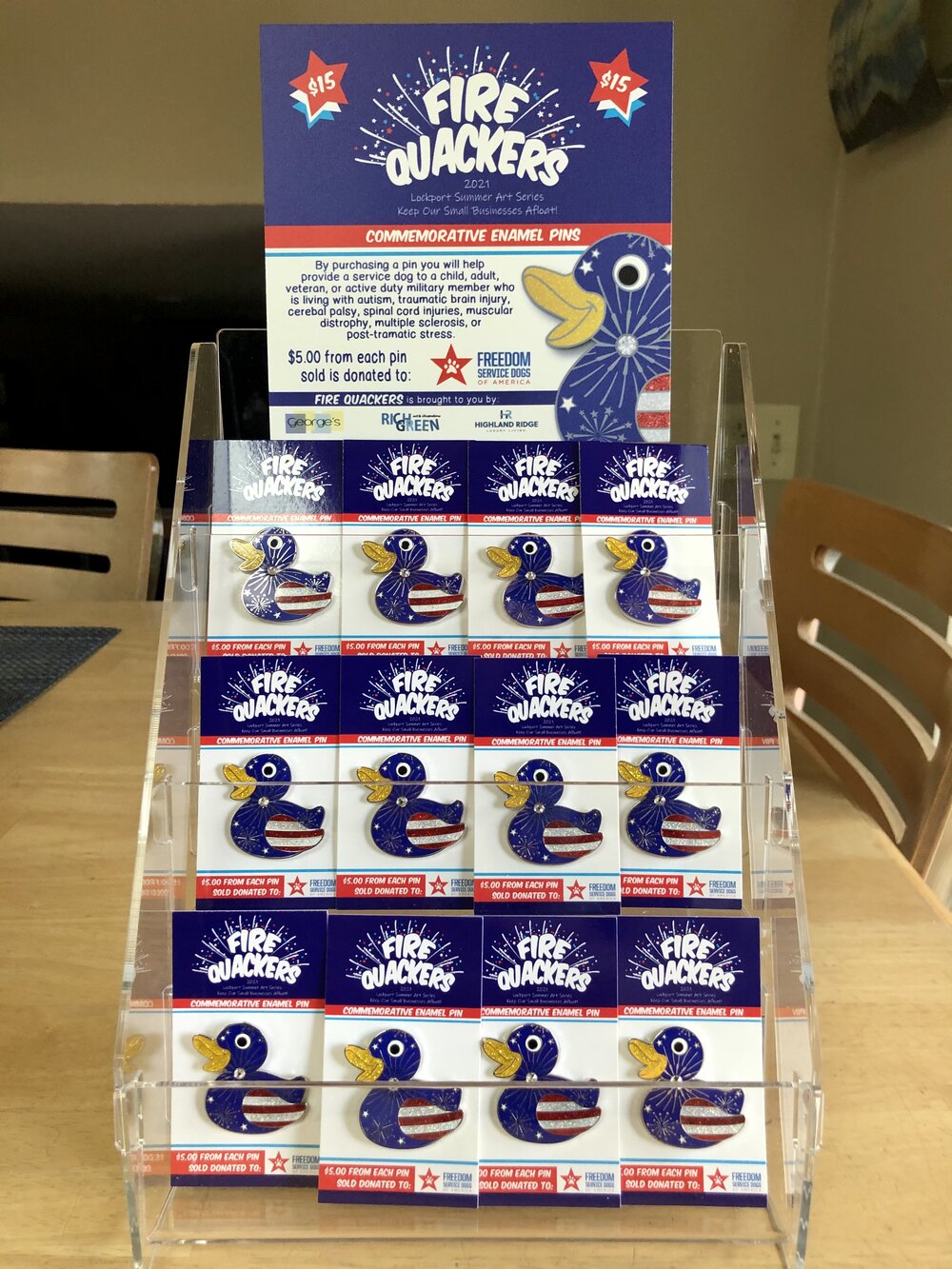 Fire Quackers Pins point of sale display
