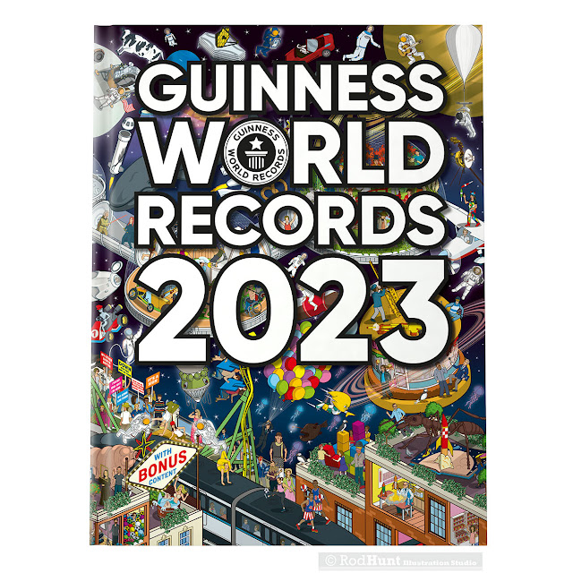 Guinness World Records 2023 Book Cover Illustration by Rod Hunt