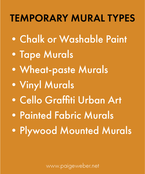 Yellow infographic listing temporary mural types.