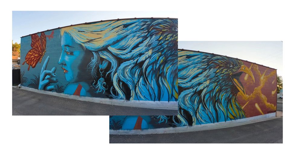 image of mural of woman and a phoenix bird in pocatello