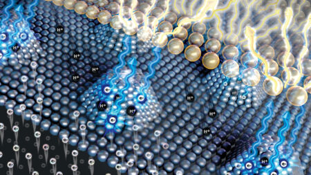 illustrated view of graphene nanodots exchanging electrons and protons to. 